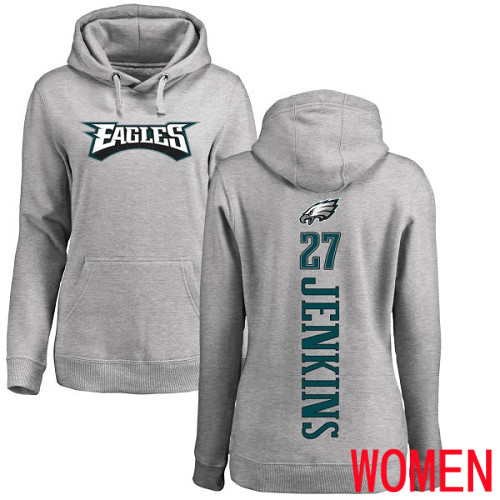 Women Philadelphia Eagles #27 Malcolm Jenkins Ash Backer NFL Pullover Hoodie Sweatshirts